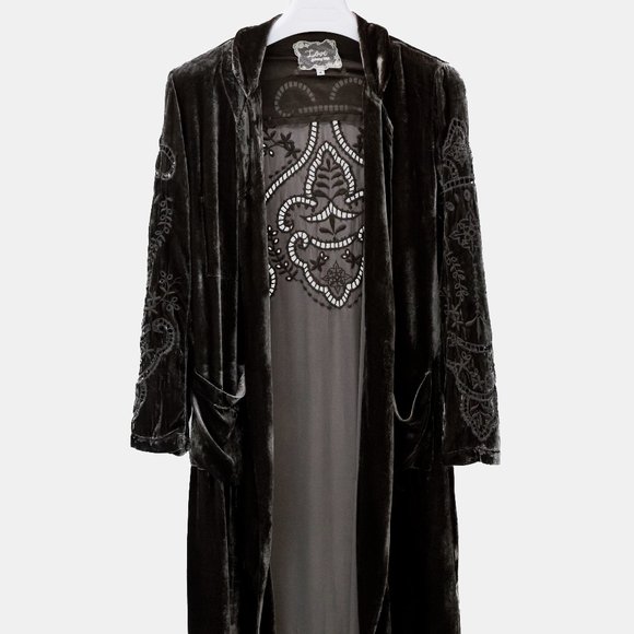 Johnny Was Embroidered Grey Velvet Coat - Picture 2 of 9